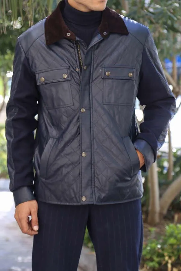 15537 Navy Blue Leather Look Jacket