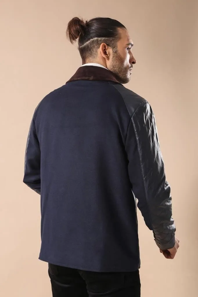 15537 Navy Blue Leather Look Jacket