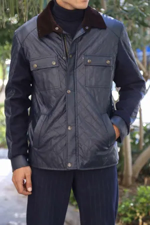 15537 Navy Blue Leather Look Jacket