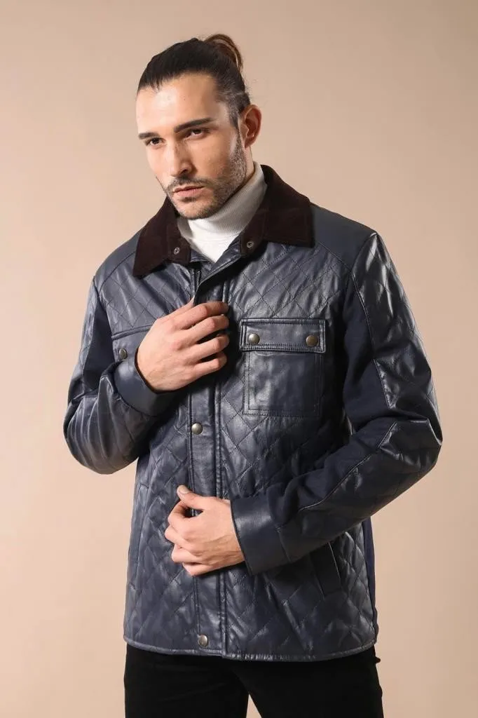 15537 Navy Blue Leather Look Jacket