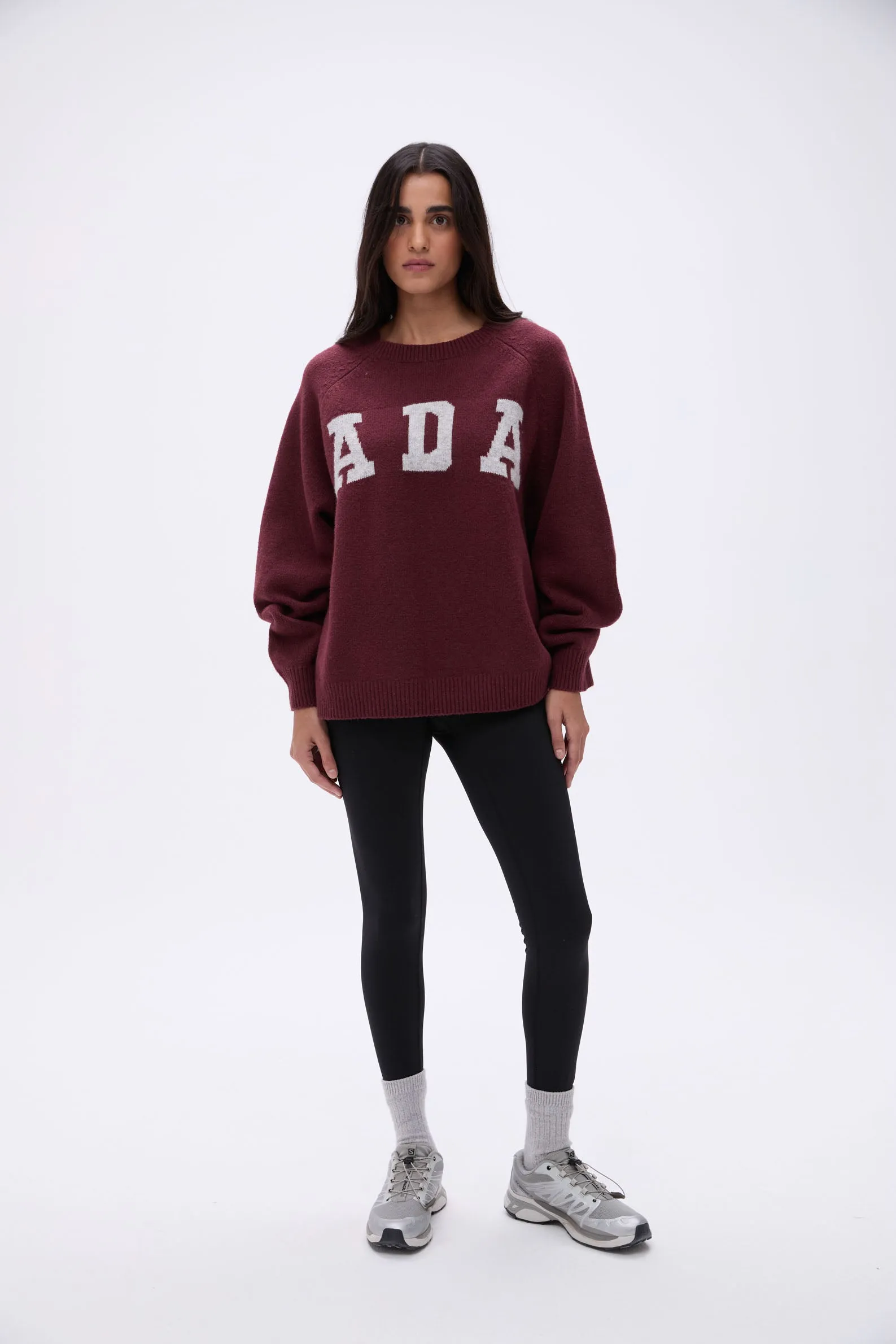 ADA Oversized Knit Sweatshirt - Burgundy/Light Grey Melange