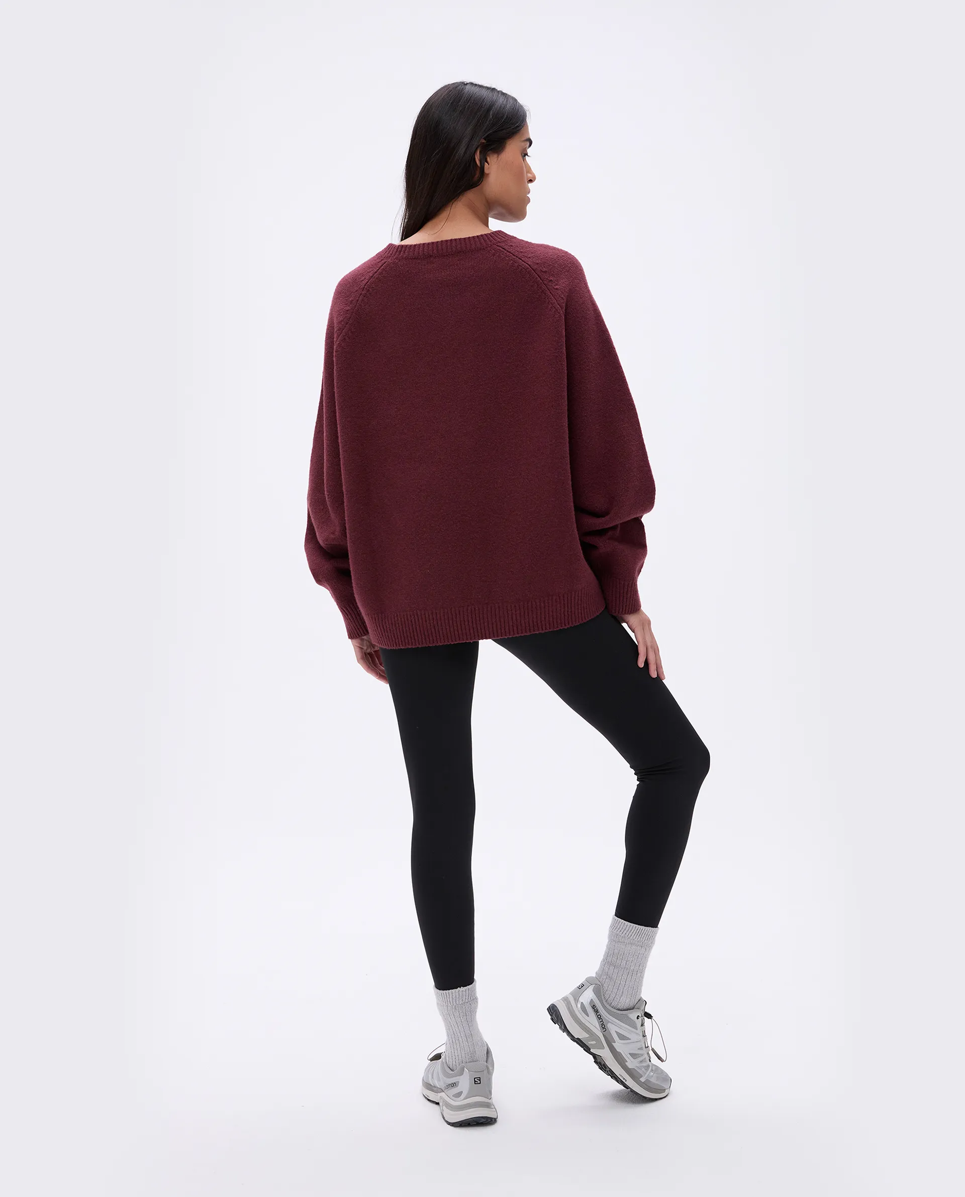 ADA Oversized Knit Sweatshirt - Burgundy/Light Grey Melange