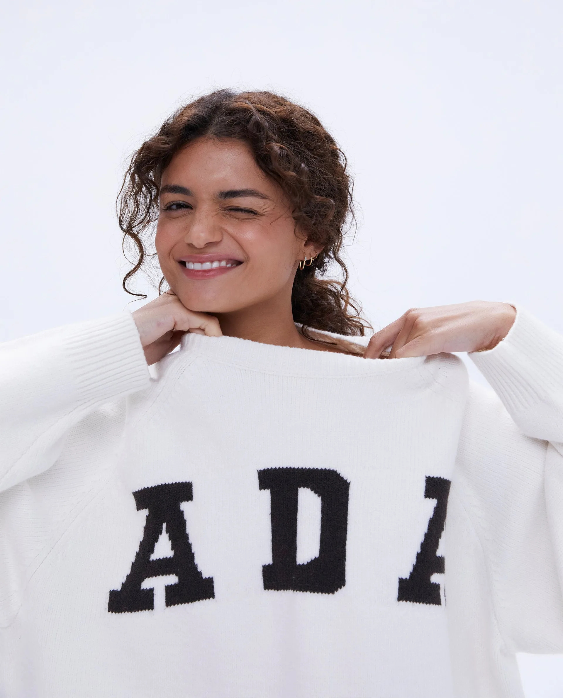 ADA Oversized Knit Sweatshirt - Cream/Coffee Bean