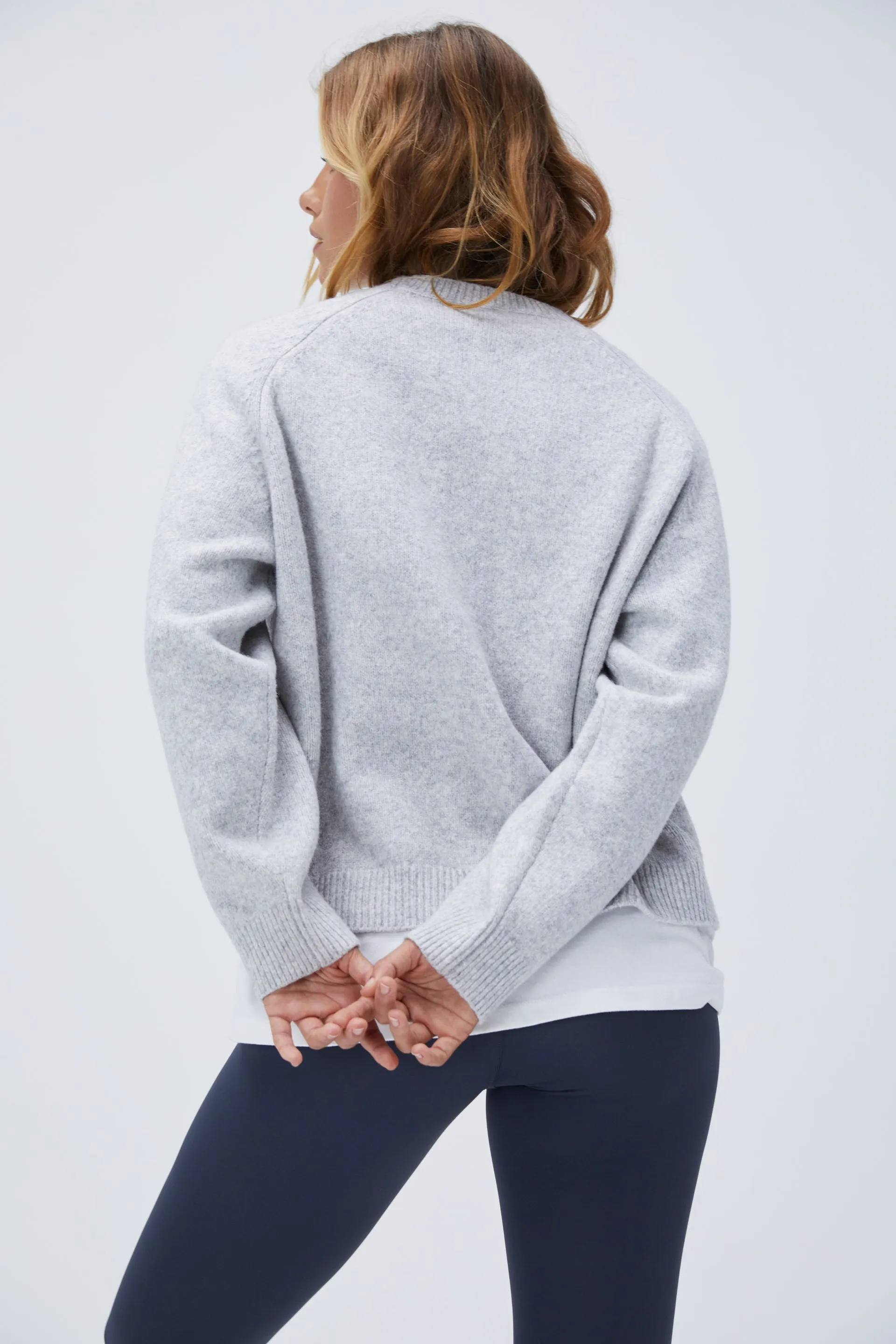 ADA Oversized Knit Sweatshirt - Light Grey Melange/Navy Blue