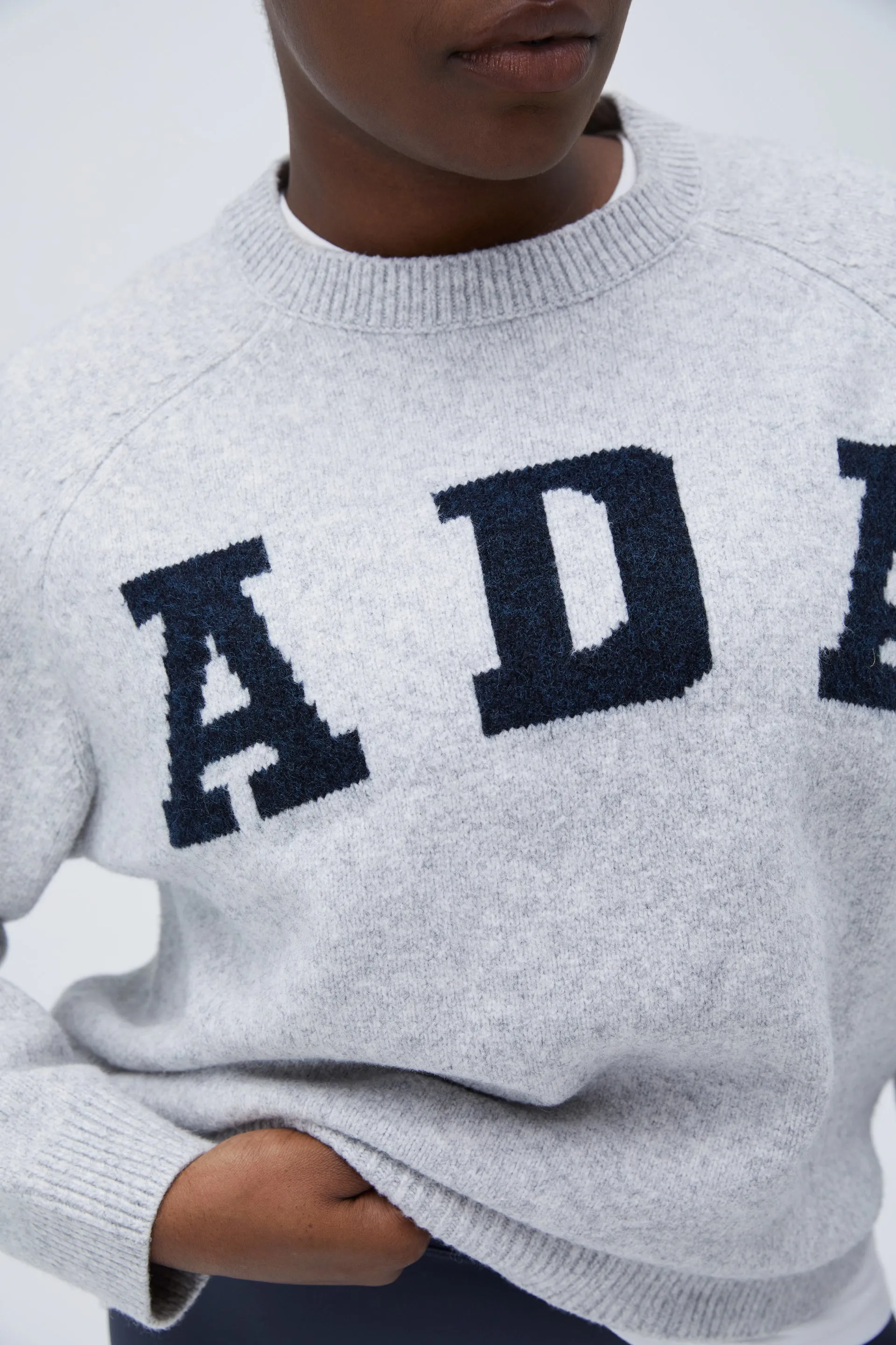 ADA Oversized Knit Sweatshirt - Light Grey Melange/Navy Blue