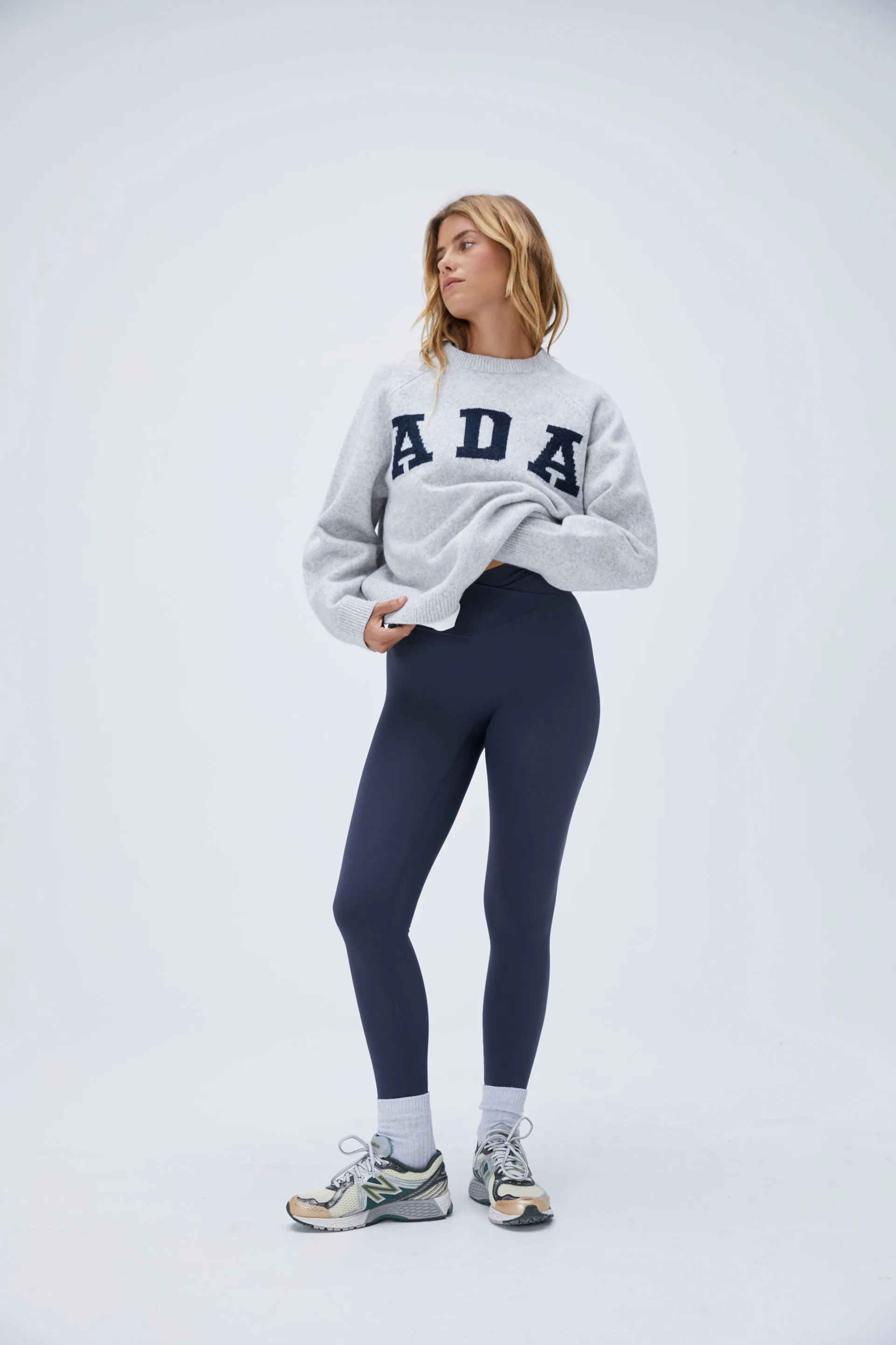 ADA Oversized Knit Sweatshirt - Light Grey Melange/Navy Blue