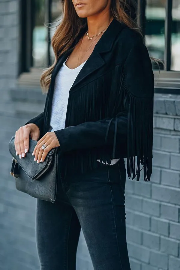 All Night Cropped Fringe Faux Suede Jacket