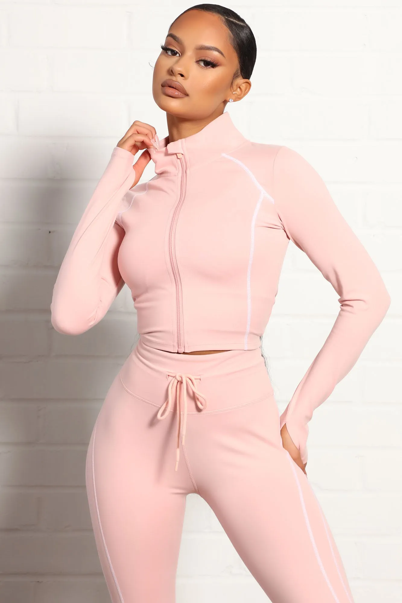 All You Got Active Contrast Stitch Super Soft Crop Jacket - Blush