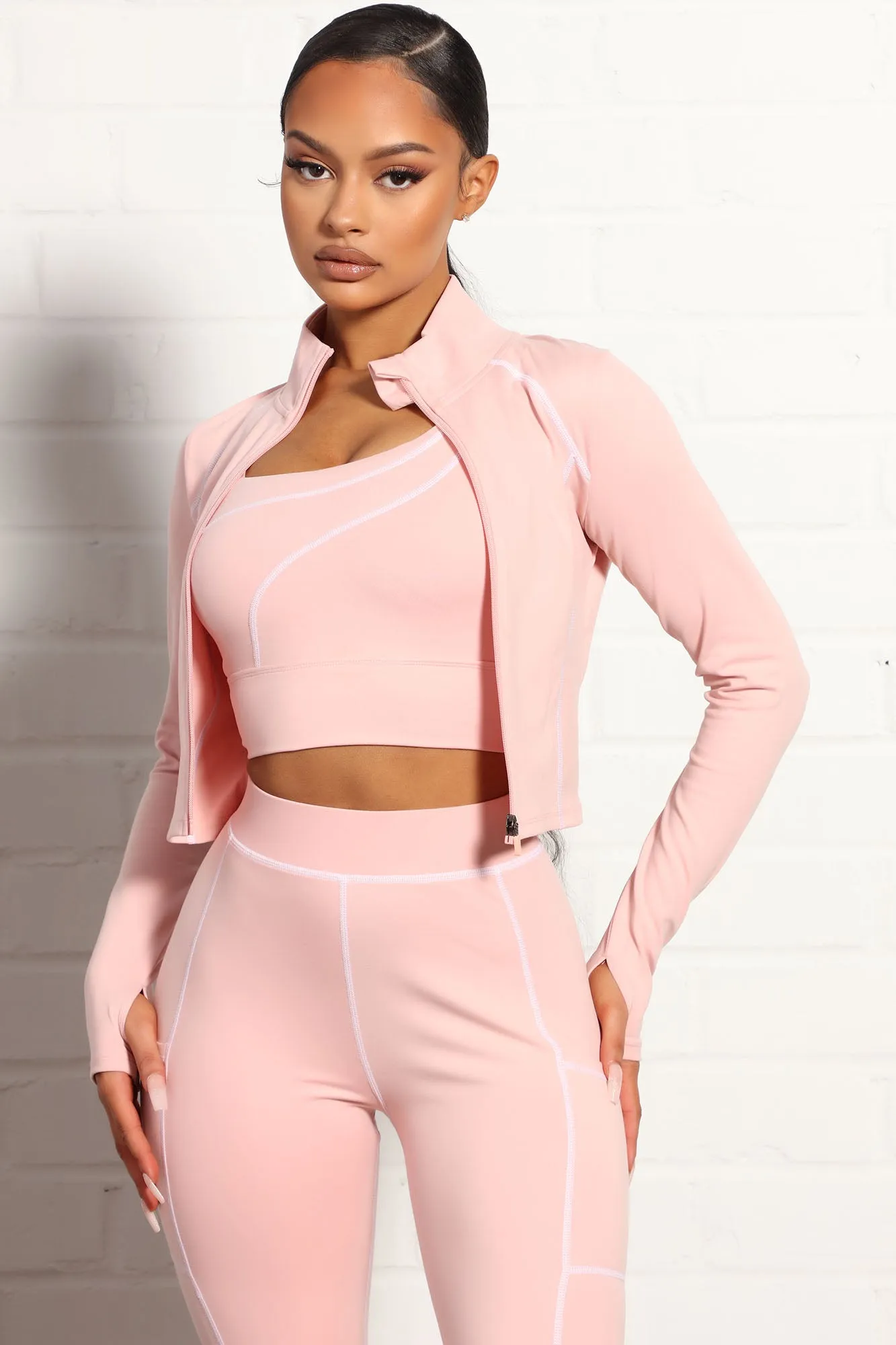 All You Got Active Contrast Stitch Super Soft Crop Jacket - Blush