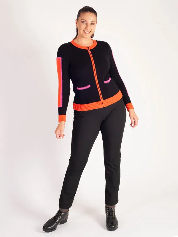 Black Cardigan with Orange Trim