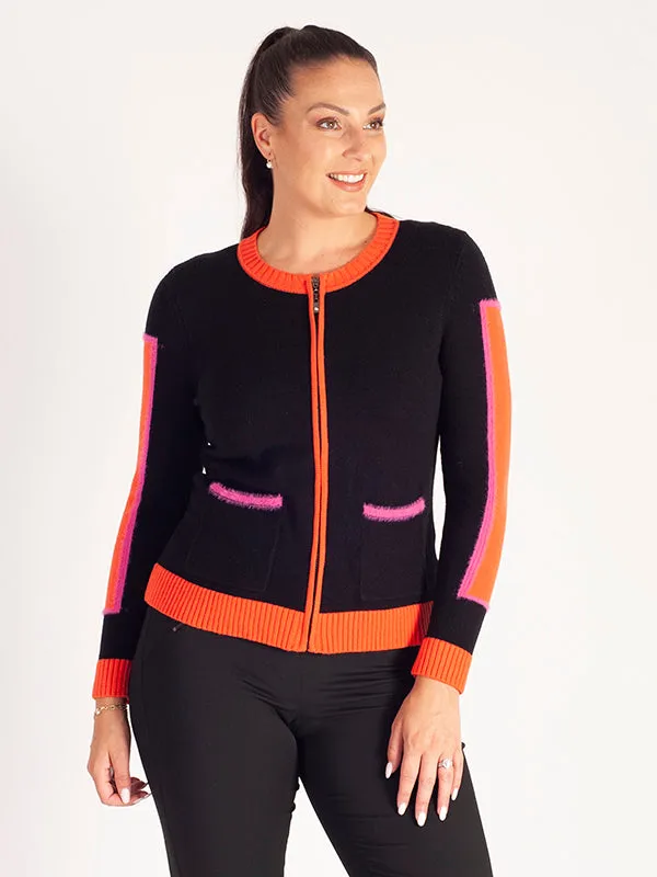 Black Cardigan with Orange Trim