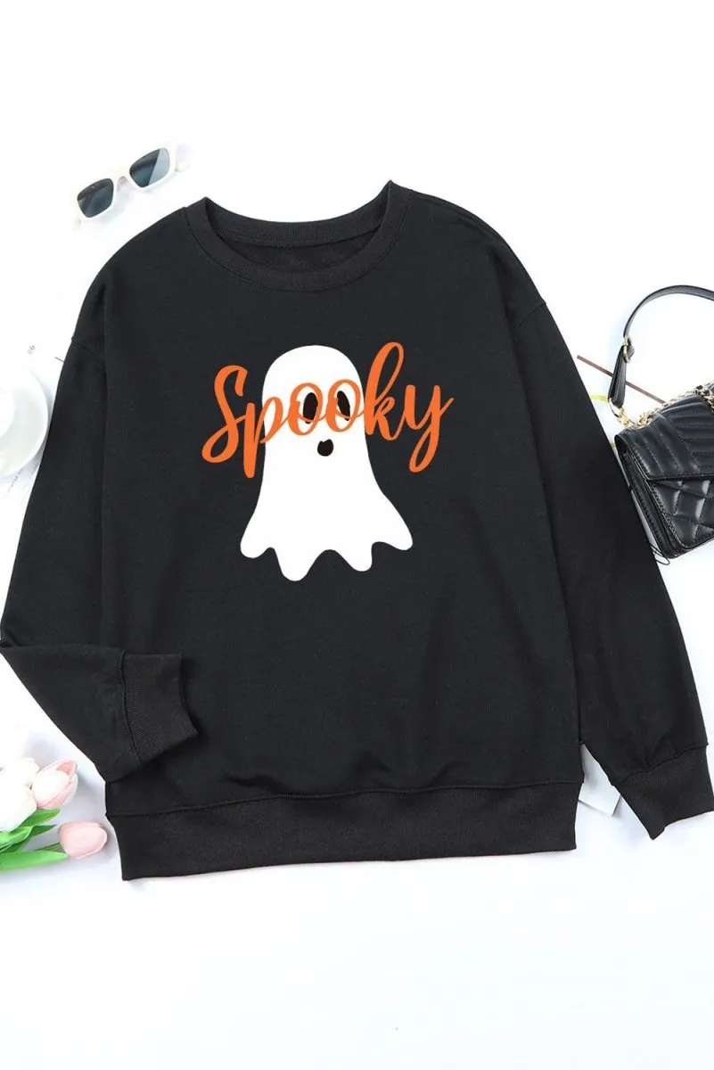 Black Halloween "Spooky" Ghost Sweatshirt