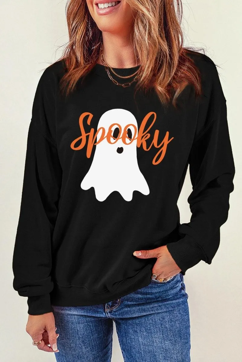 Black Halloween "Spooky" Ghost Sweatshirt