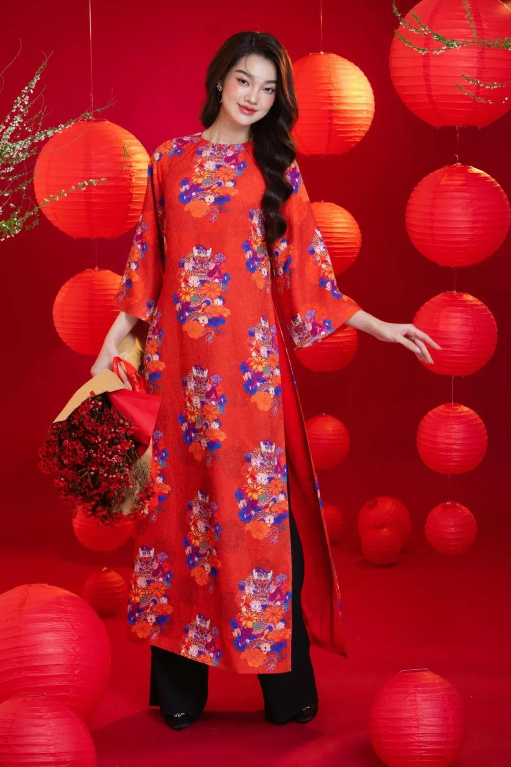 Blume Straight Wide Sleeved Brocade Ankle Length Ao Dai