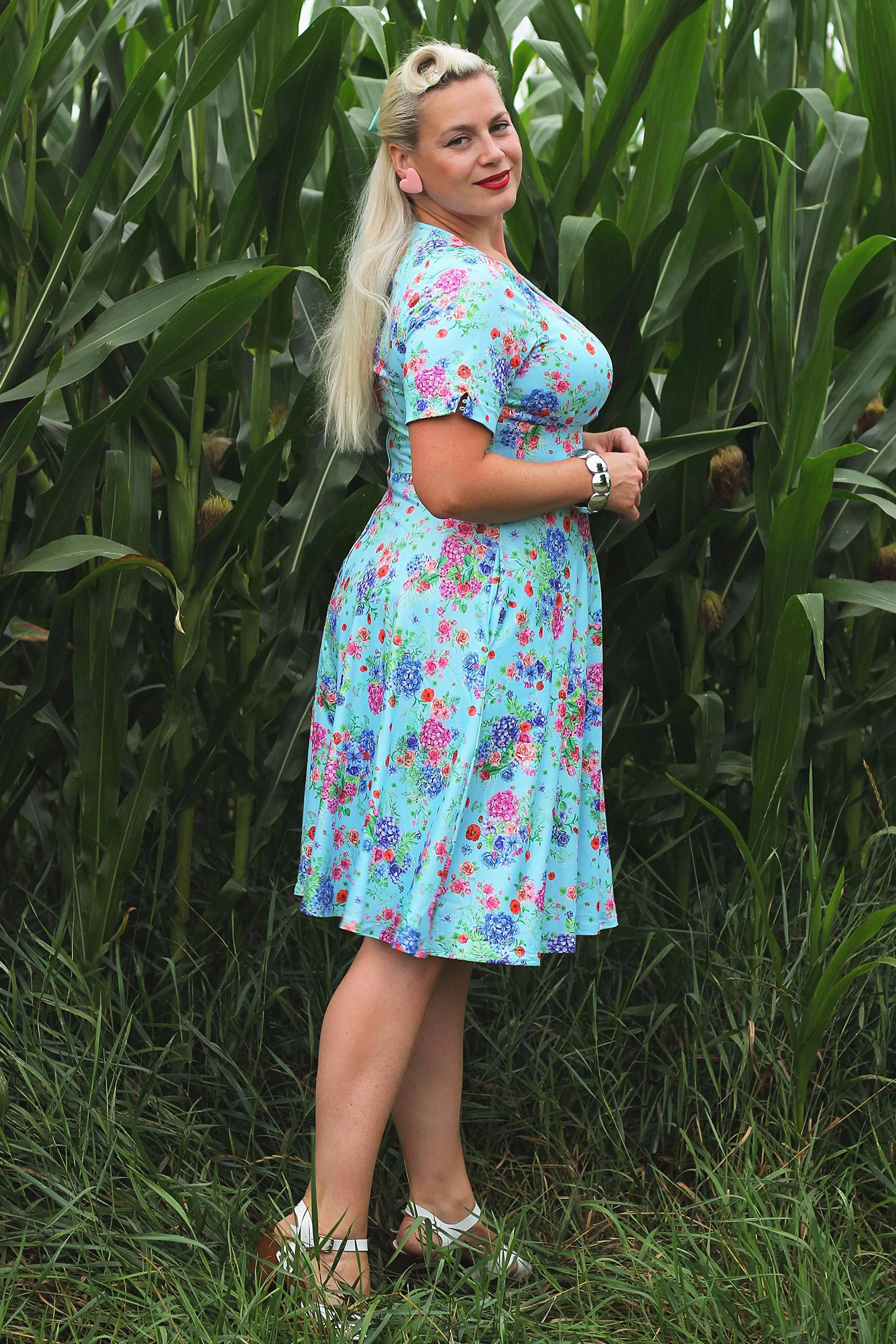 Brenda Light Blue Hydrangea Dress