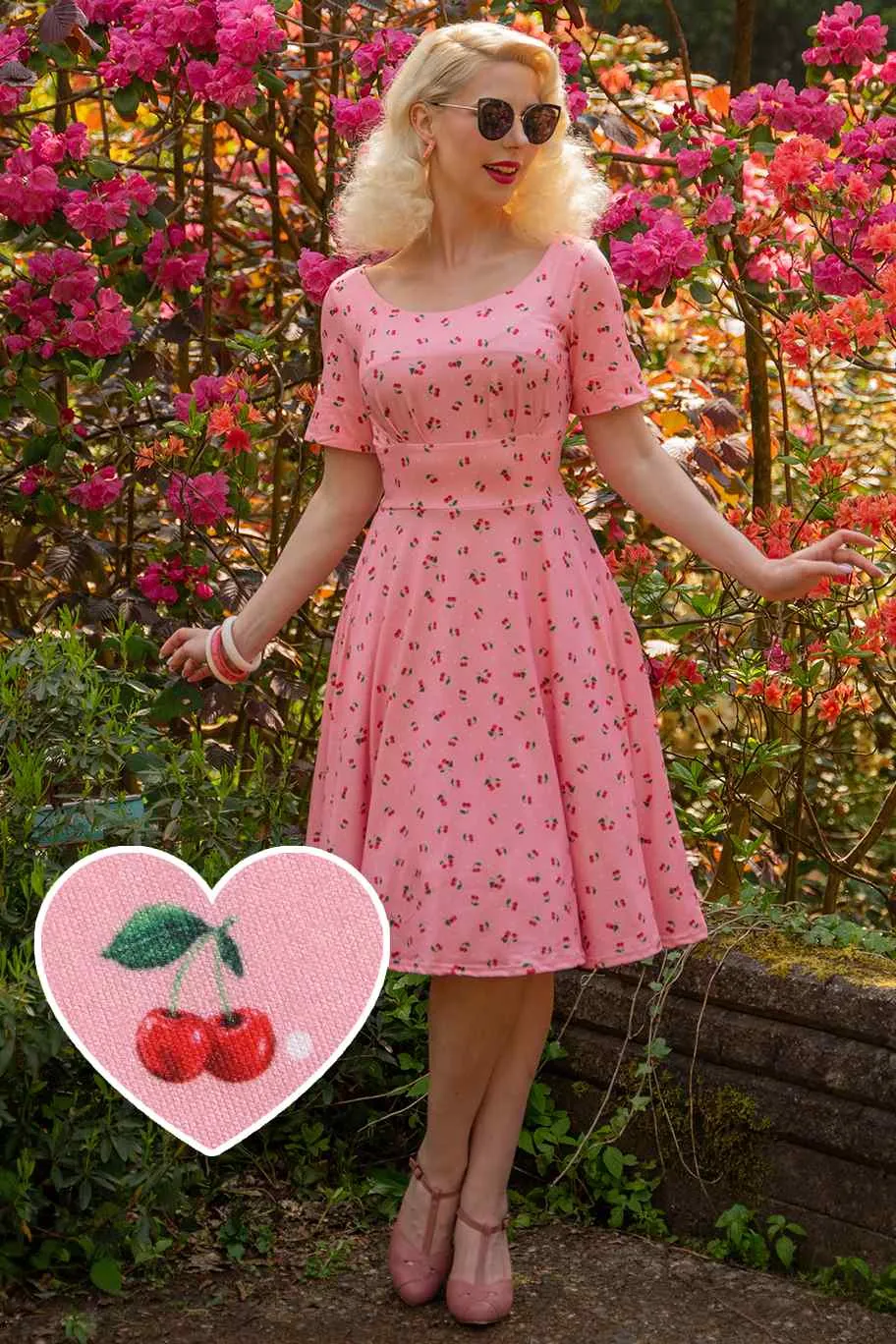 Brenda Pink Cherry 50s Style Dress