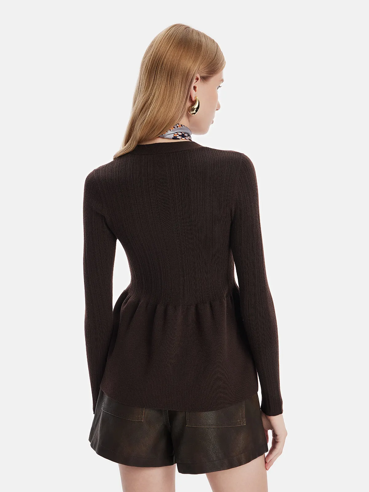 Cashmere Peplum Knit Cardigan