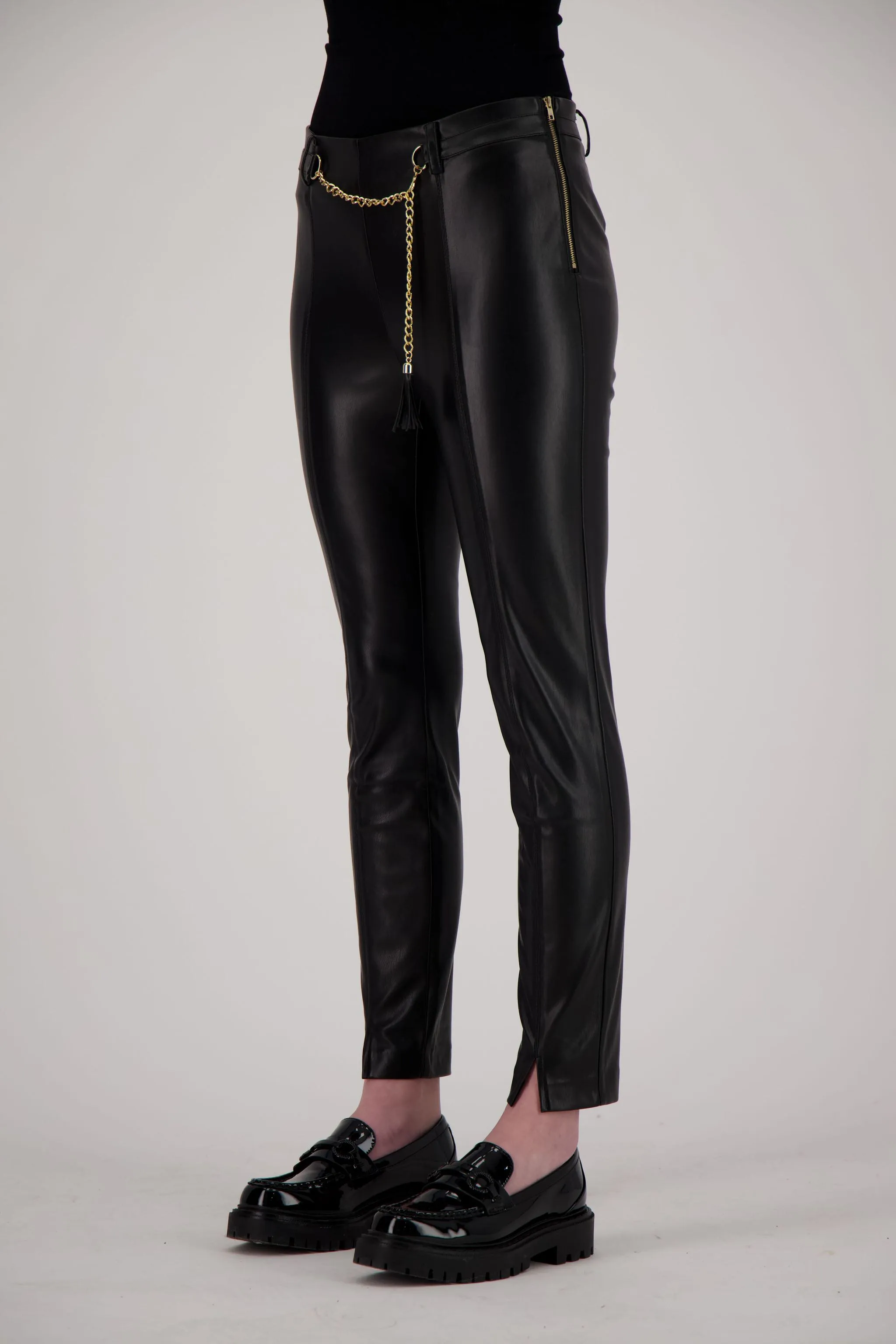 Chain Detail Faux Leather Slim Pants