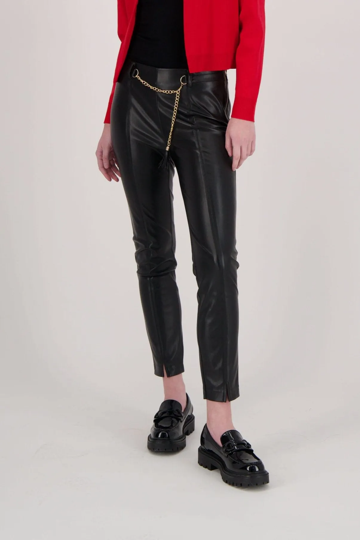 Chain Detail Faux Leather Slim Pants