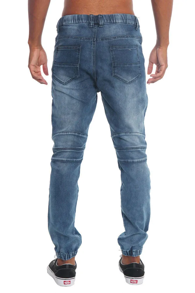 Distressed Biker Denim Jogger Pants