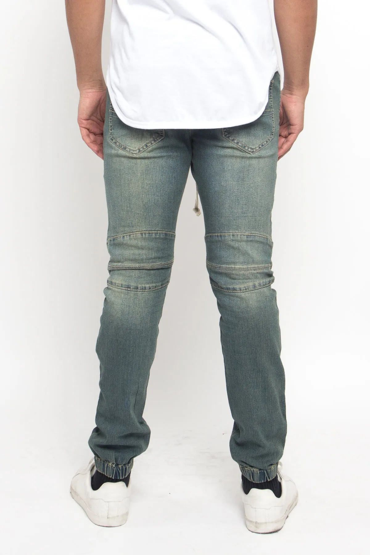 Distressed Biker Denim Jogger Pants