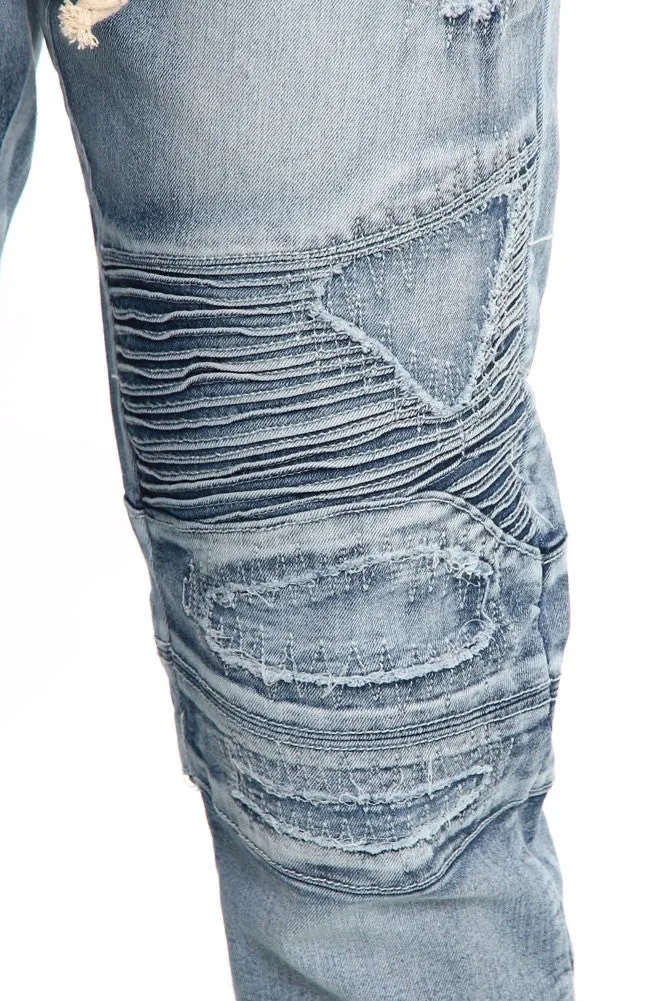 Distressed Biker Denim Jogger Pants