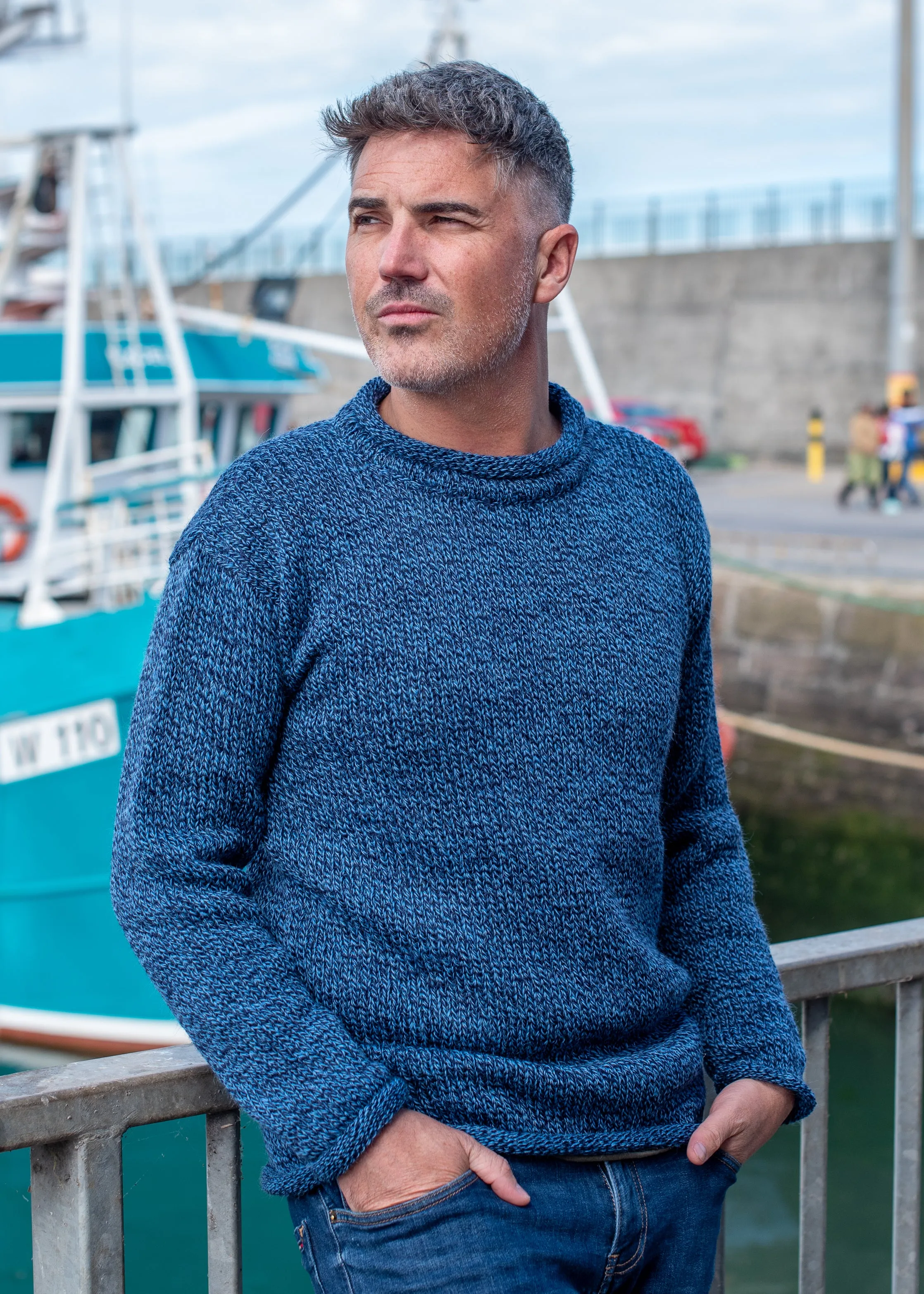 Donegal Roll Neck Sweater | Blue Twist