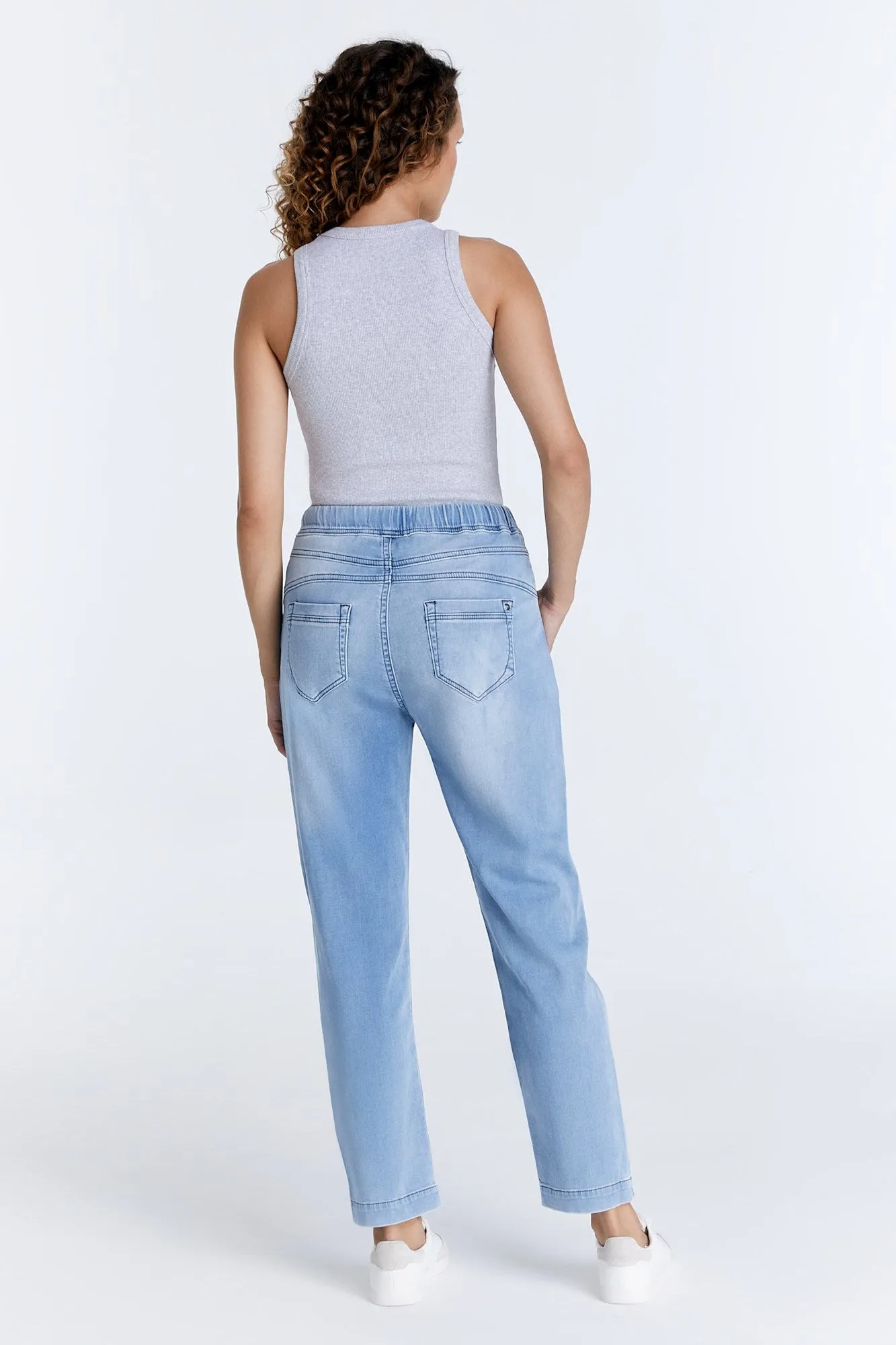 Ella Mid Waist Jogger 5 Pocket Ankle Jeans Light Blue Denim