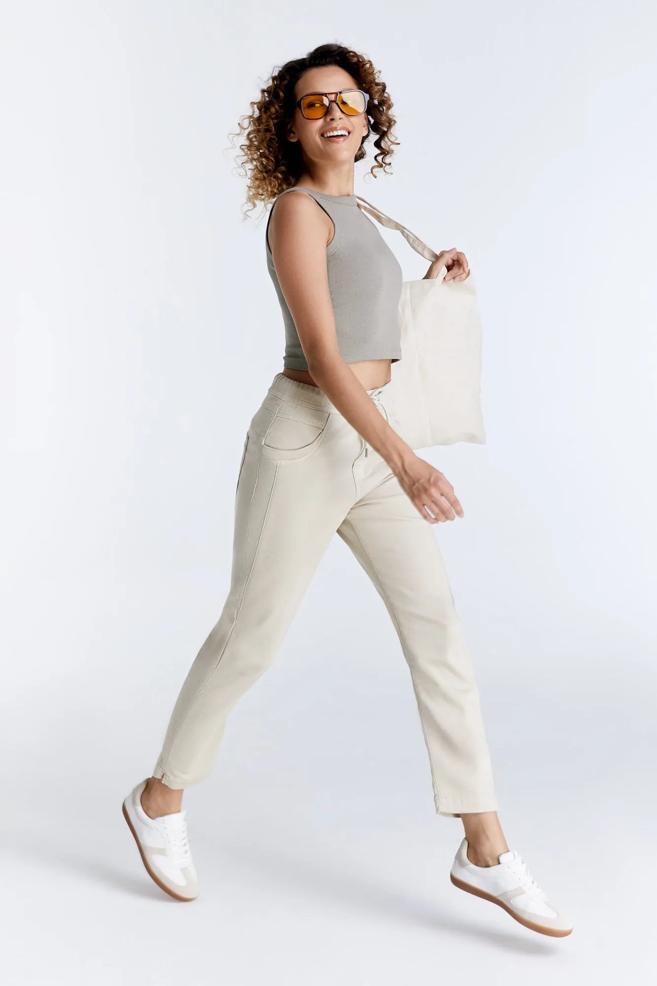 Ella Mid Waist Jogger 5 Pocket Ankle Pants Sand