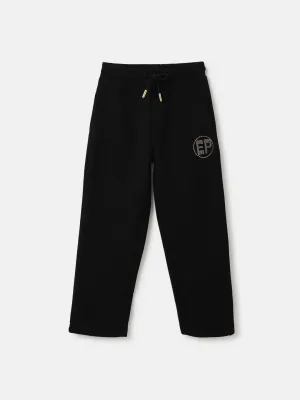 Elle Girls Black Solid Relaxed Fit Mid-Rise Track Pant