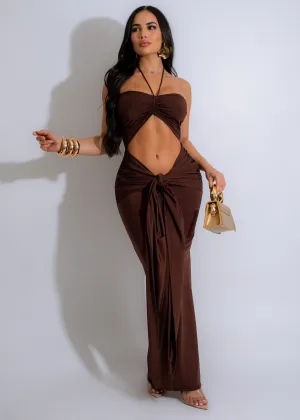 Embrace Timeless Ruched Maxi Dress Brown