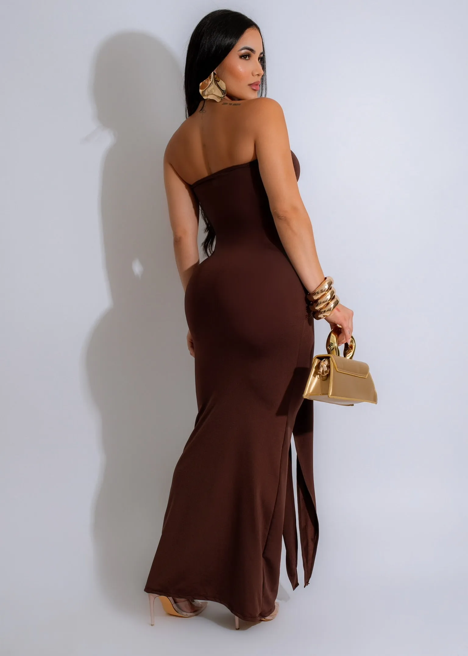 Embrace Timeless Ruched Maxi Dress Brown