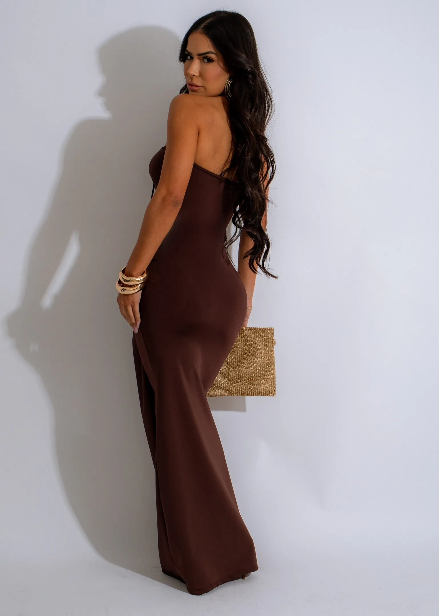 Embrace Timeless Ruched Maxi Dress Brown