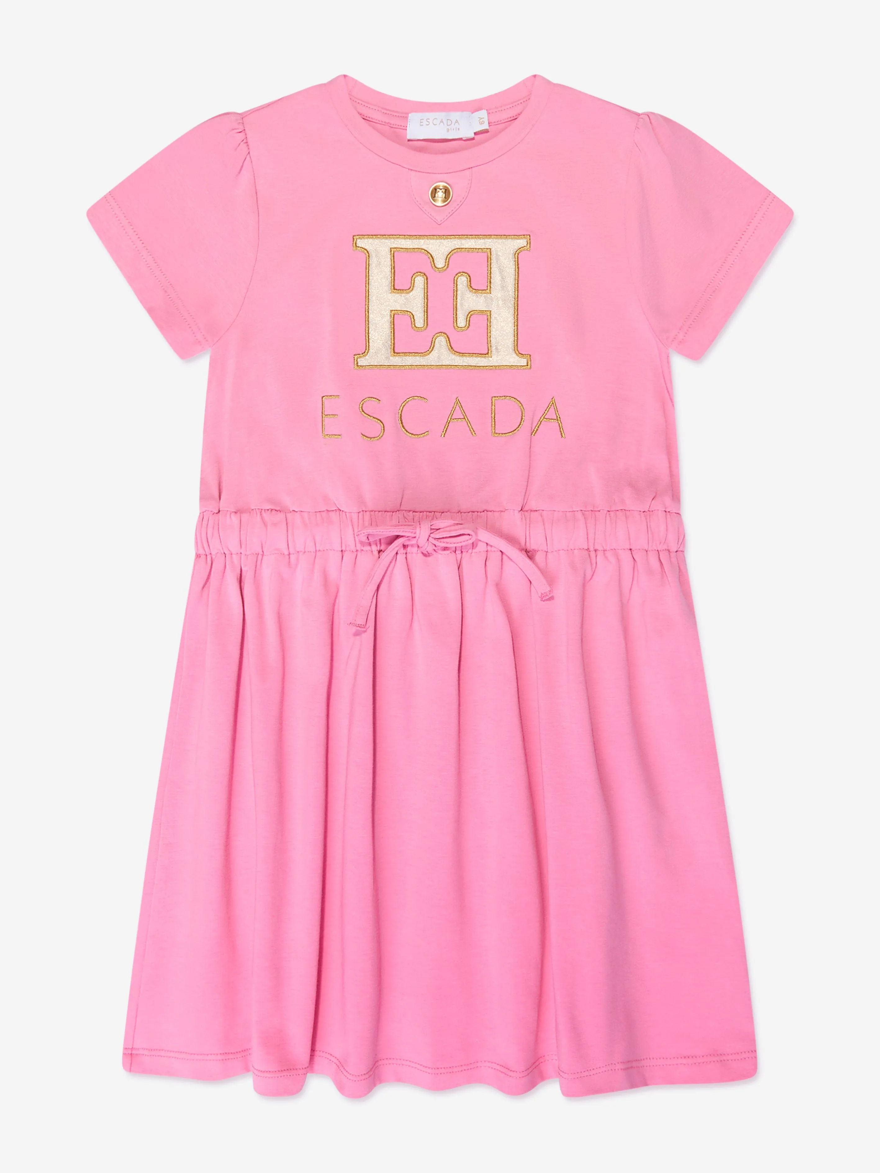 Escada Girls Embroidered Logo T-Shirt Dress in Pink