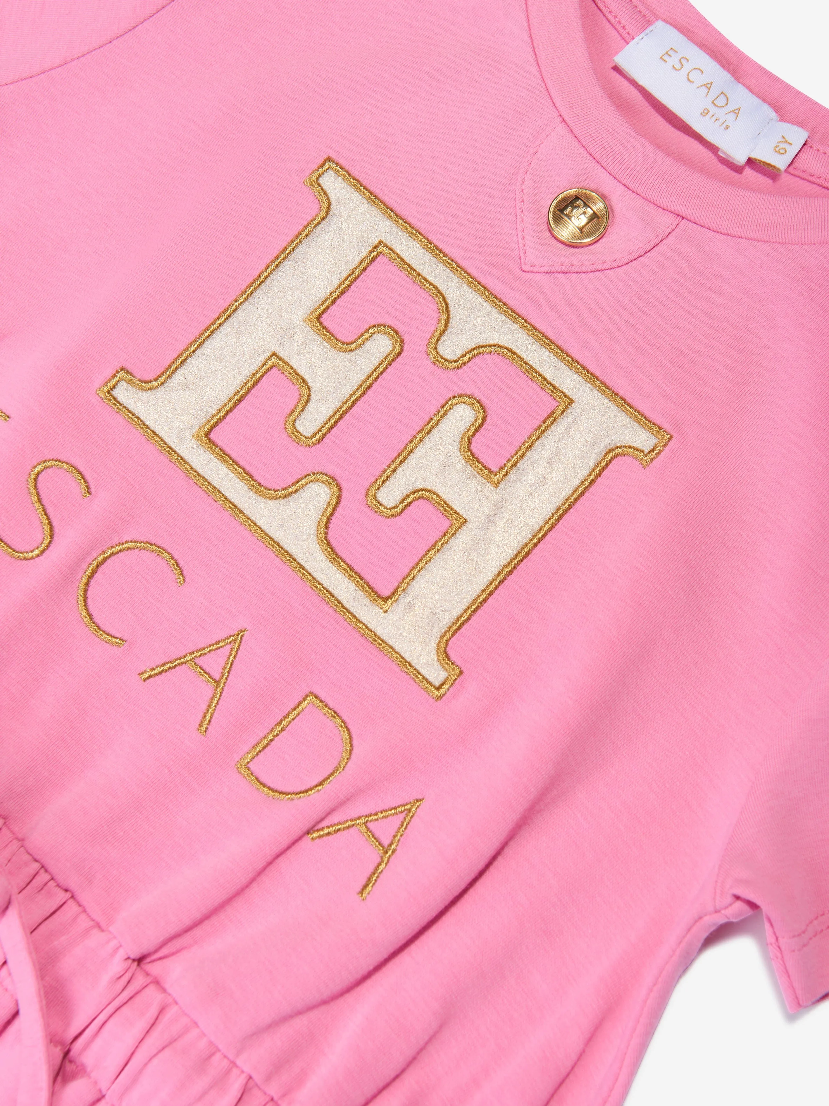 Escada Girls Embroidered Logo T-Shirt Dress in Pink