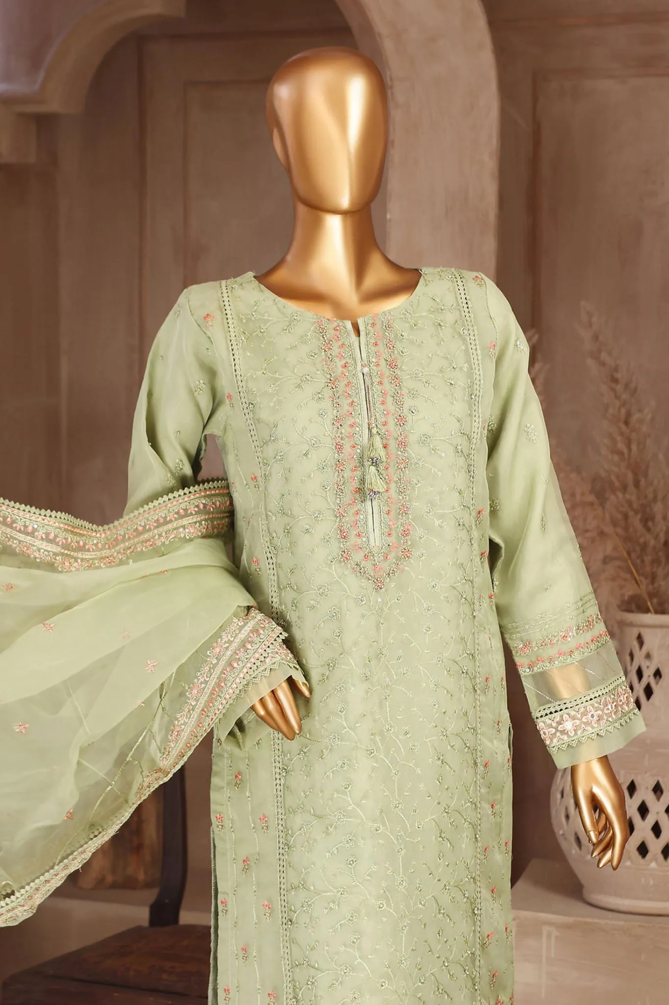 Falsafaa By HZ Stitched 3 Piece Emb Organza Vol-02 Collection'2024-HZK-160-Green