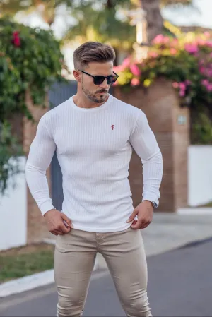 Father Sons Classic White / Red Ribbed Knit Super Slim Crew - FSH771