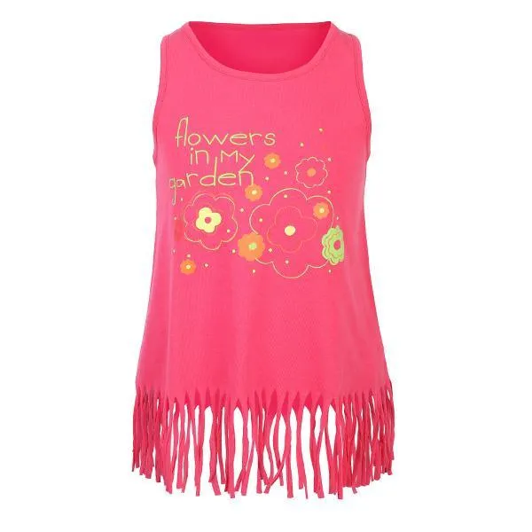 GIRLS PINK FRINGE PRINT TOP