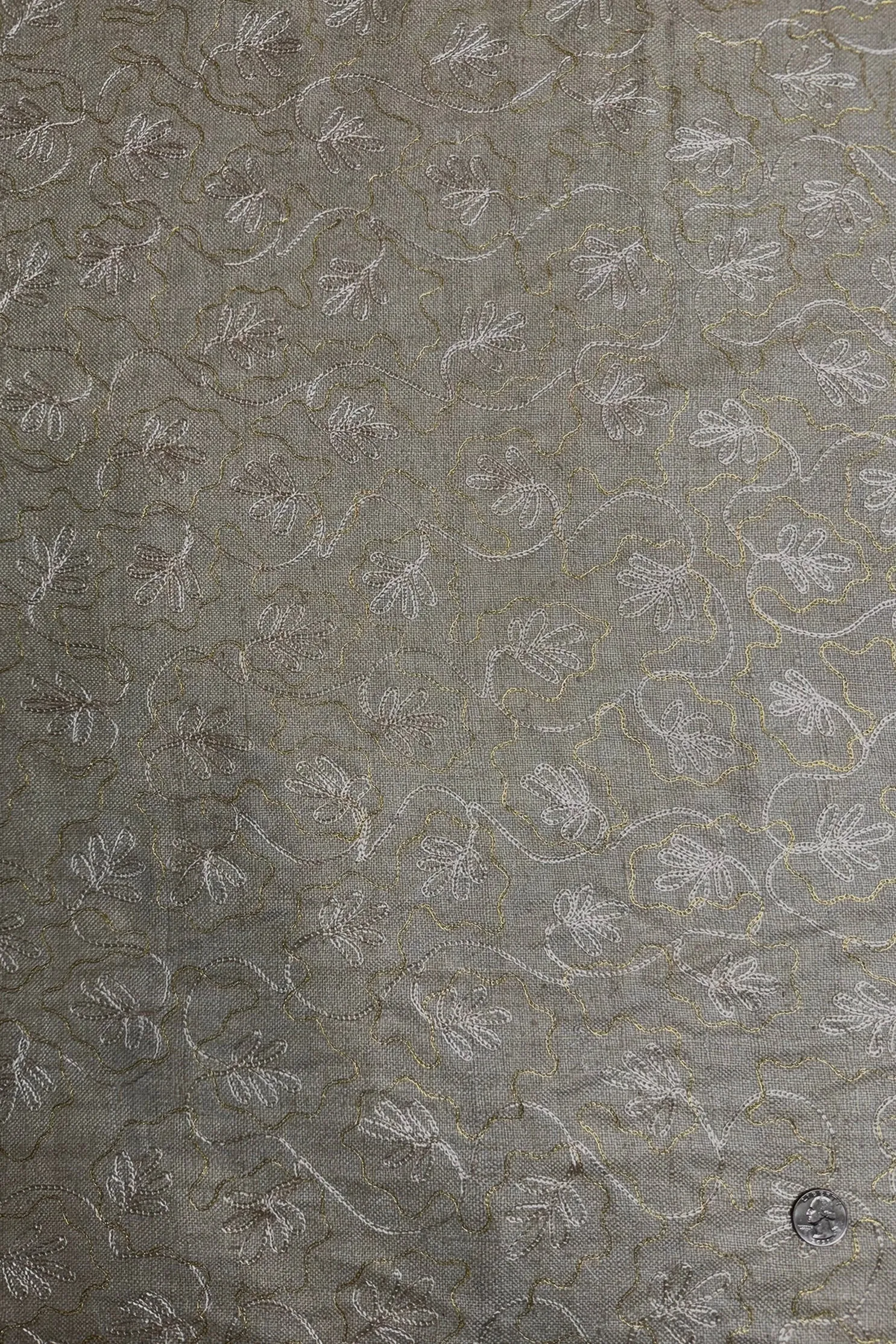 Gold Khaki Embroidered Silk Linen MEMT-010-05