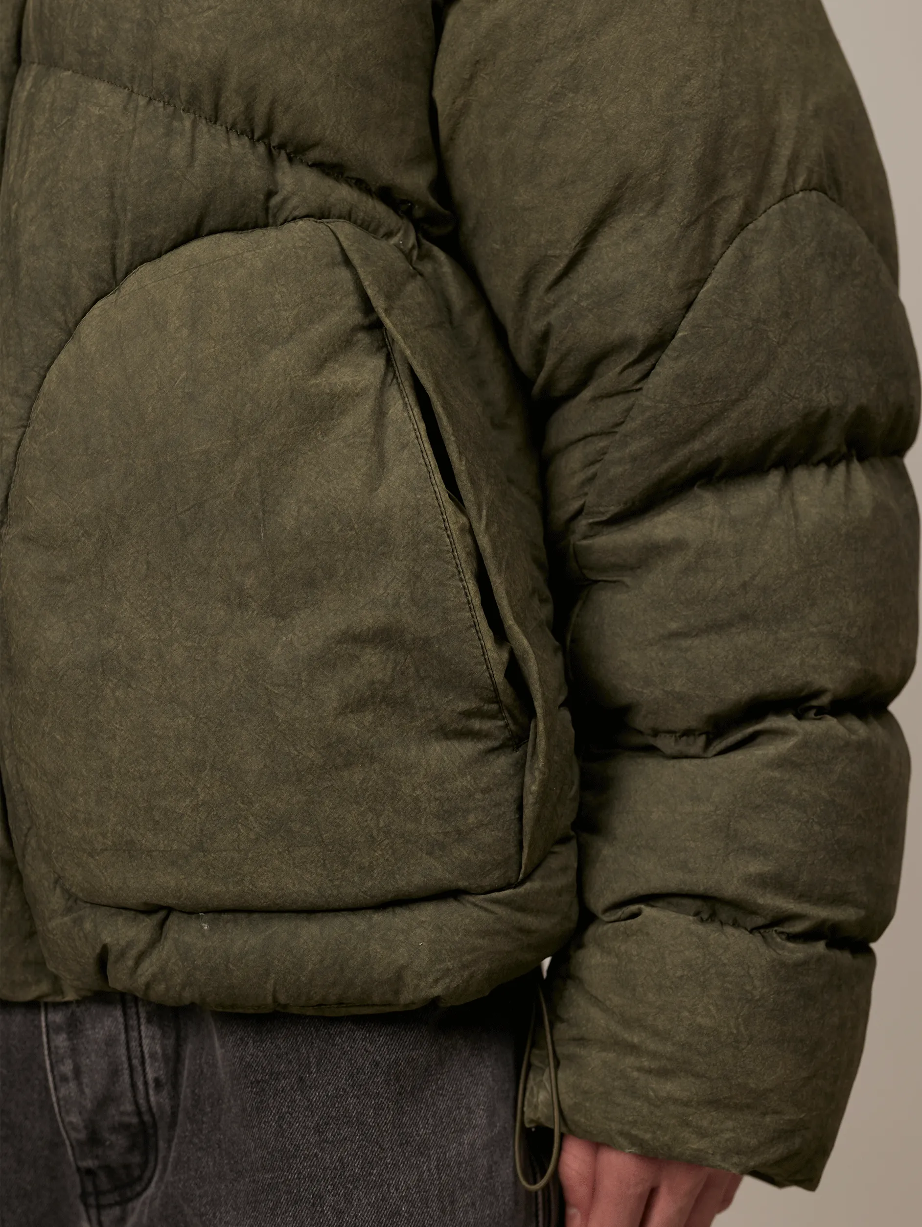 GREEN WASHED BOMBER PUFFER JACKET