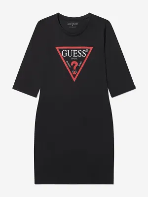 Guess Girls Cotton Long Sleeve Logo Dress