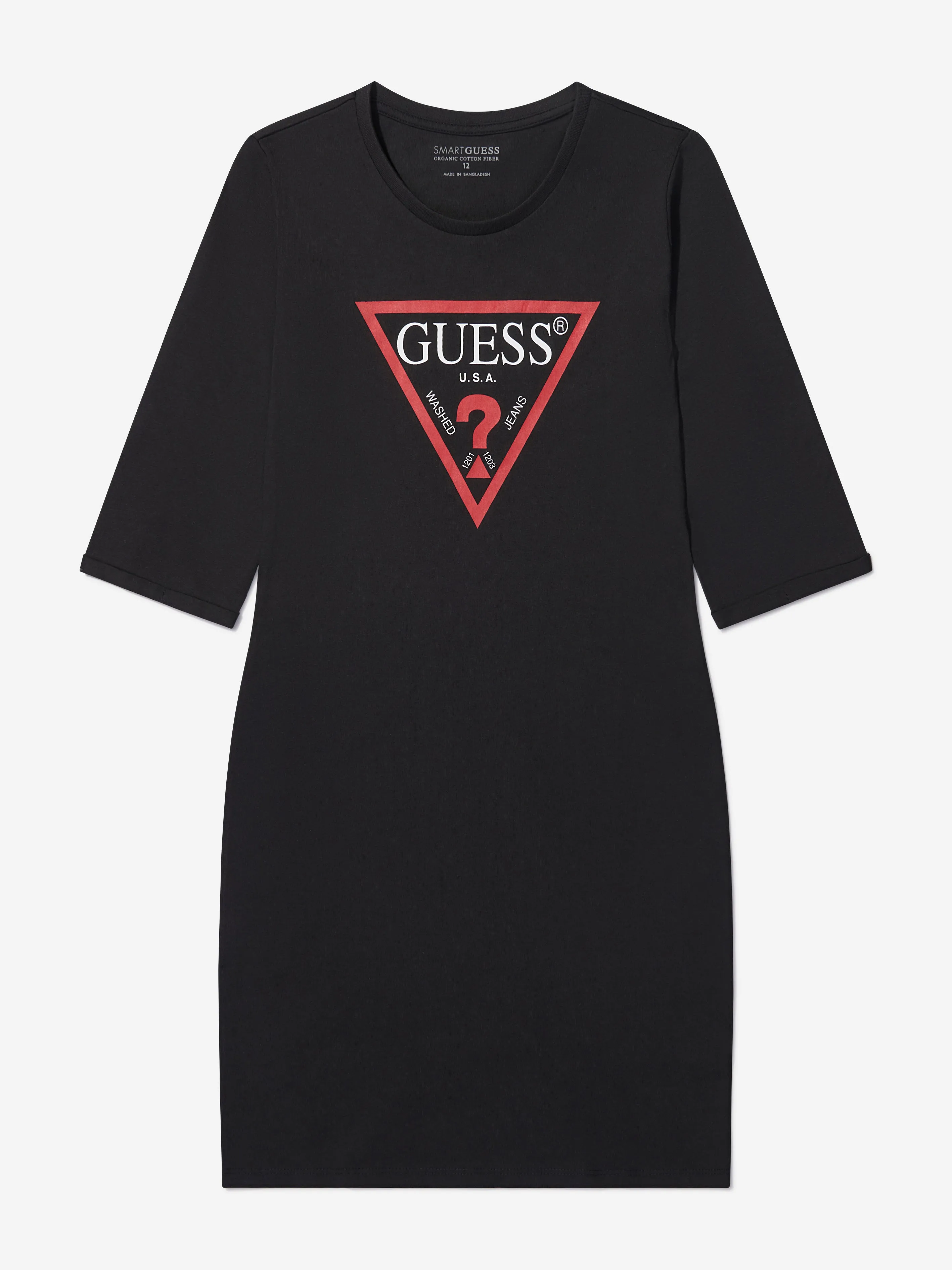 Guess Girls Cotton Long Sleeve Logo Dress