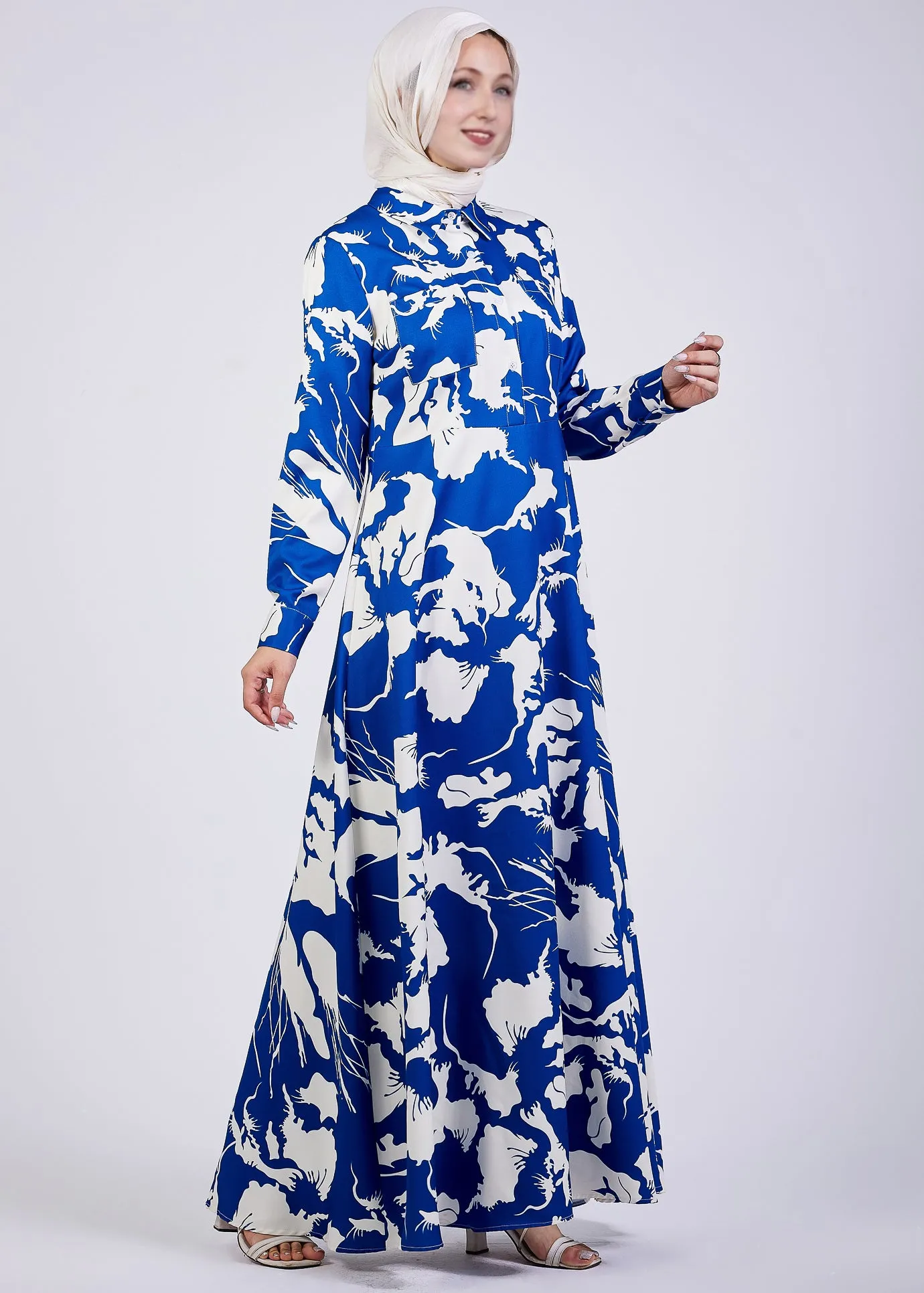 Heba Evelyn Abstract Floral Crepe Maxi Dress