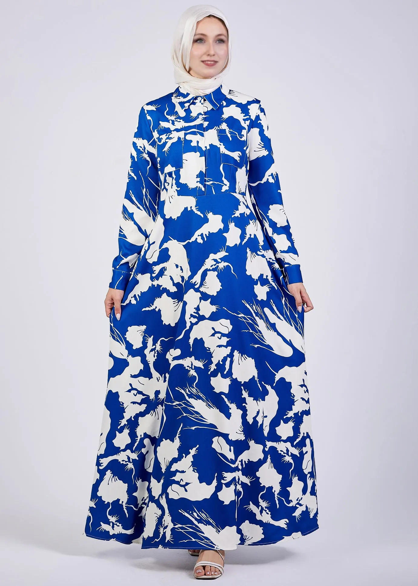 Heba Evelyn Abstract Floral Crepe Maxi Dress