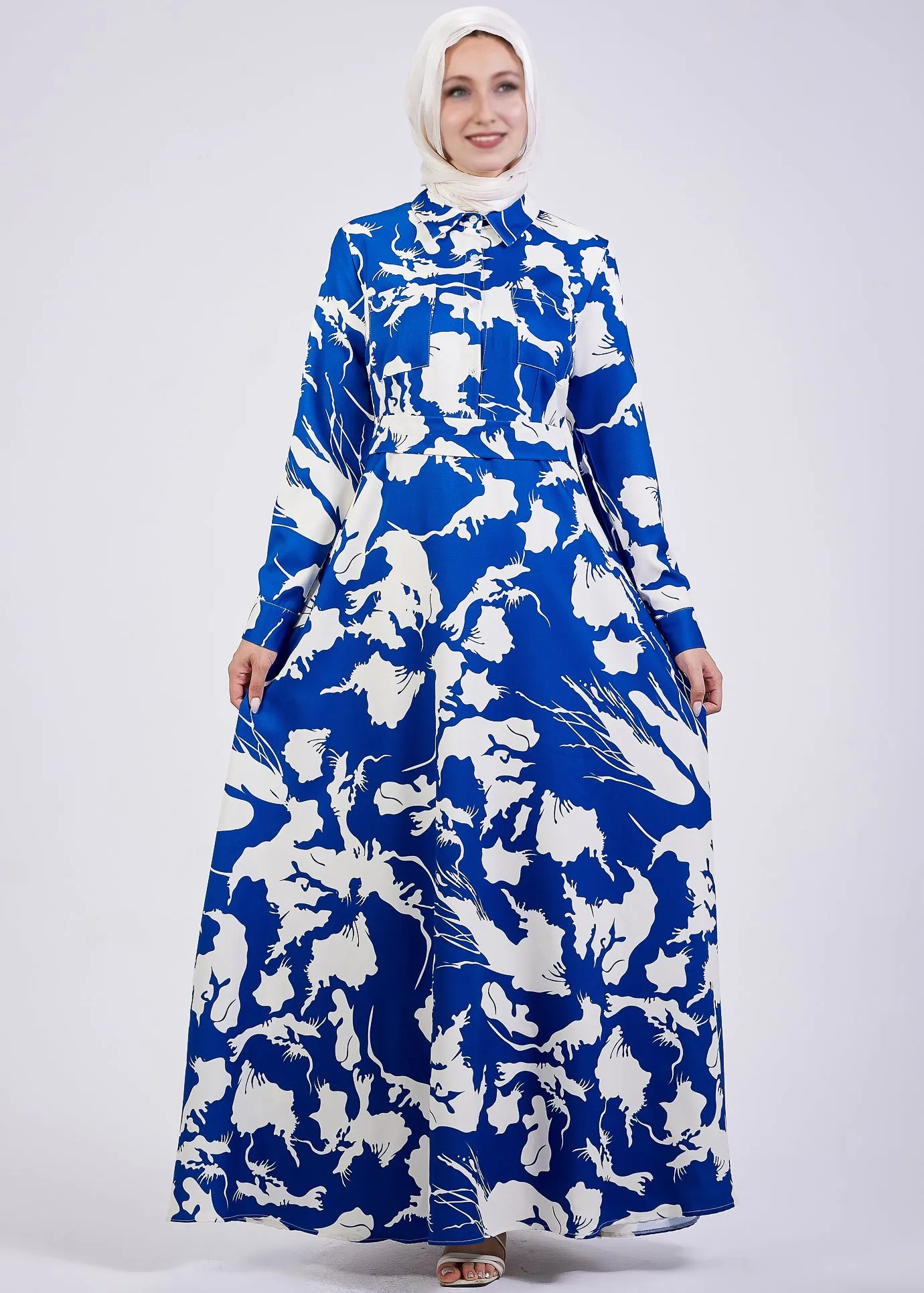 Heba Evelyn Abstract Floral Crepe Maxi Dress