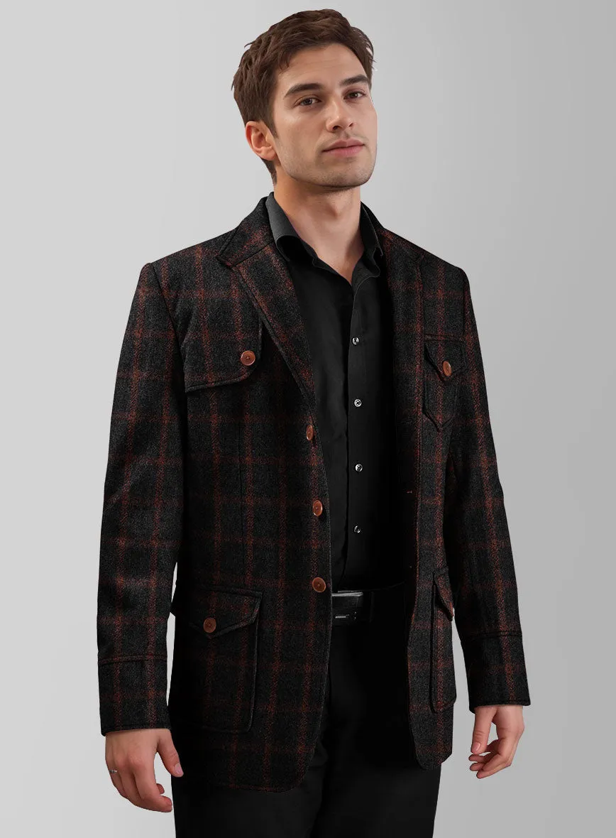 Highlander Heavy Black Check Hunter Style Tweed Jacket