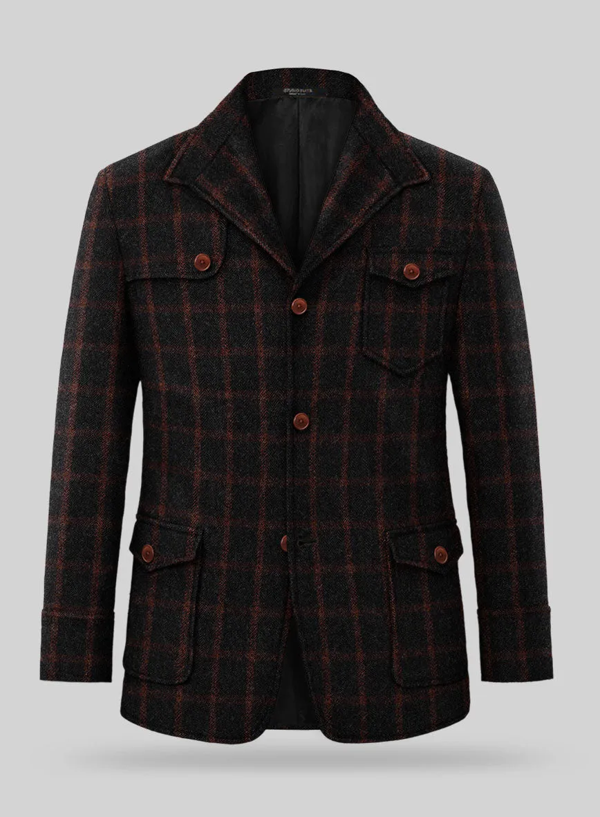 Highlander Heavy Black Check Hunter Style Tweed Jacket