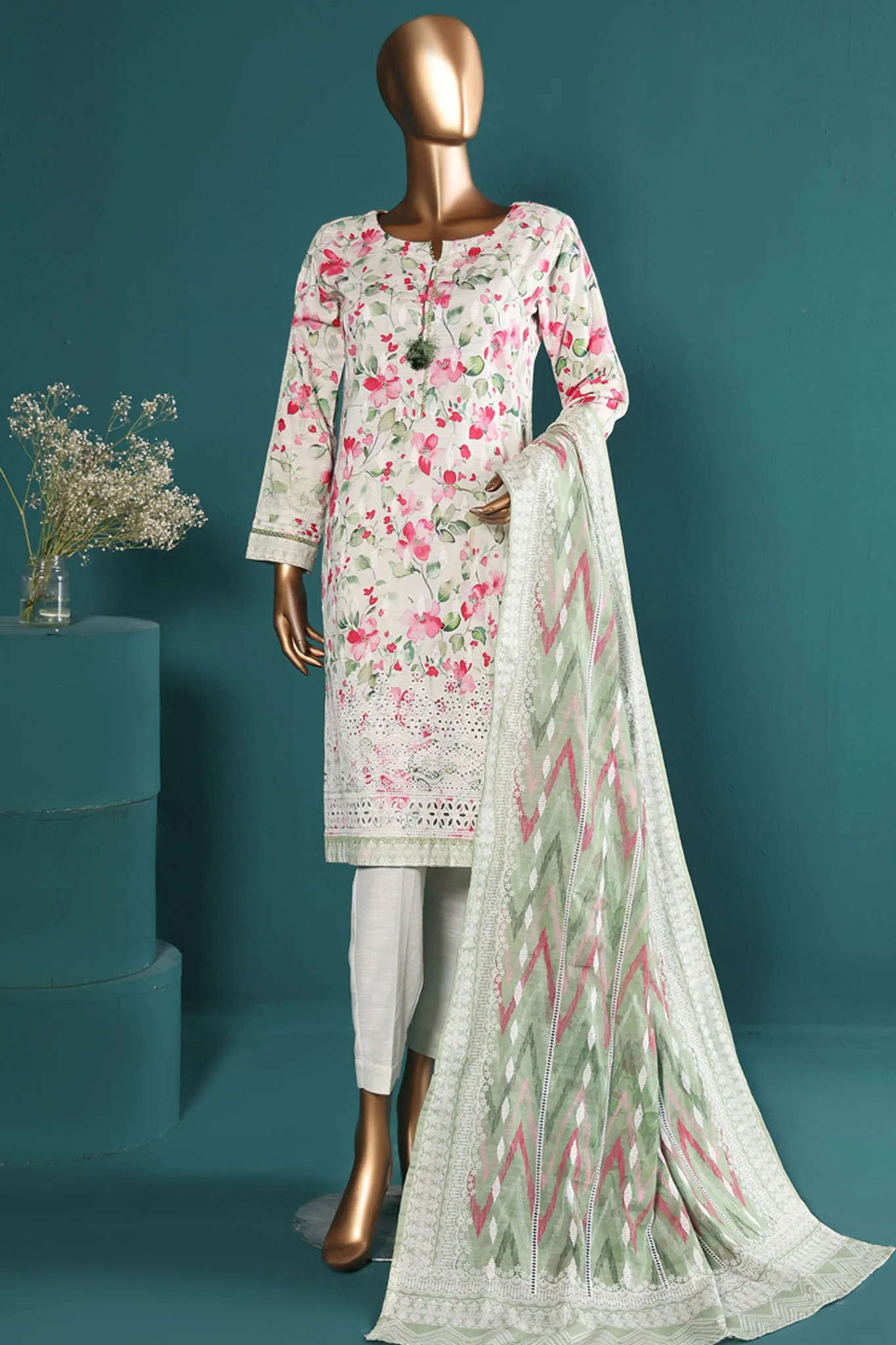 HZ Stitched 3 Piece Emb Chikankari Khaddar Collection'2024-KE-916