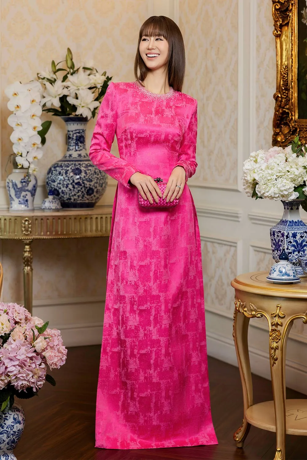 Isabela A-line Stone Brocade Floor Length Ao Dai