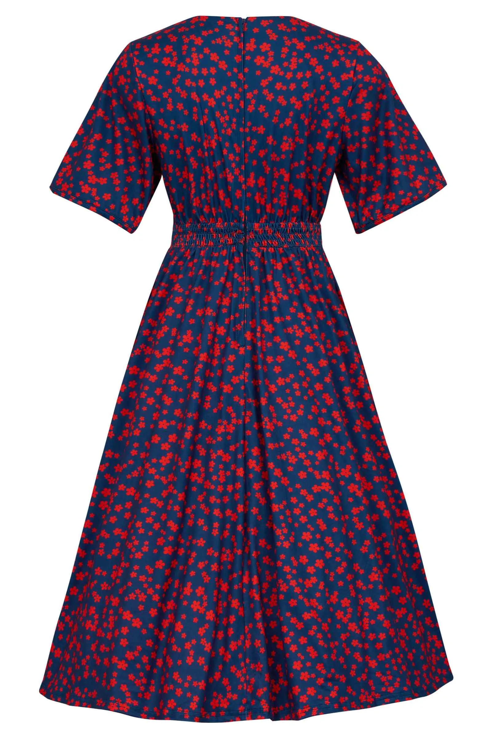 Janice Sleeved Tea Dress in Navy Blue Ditsy Floral Print